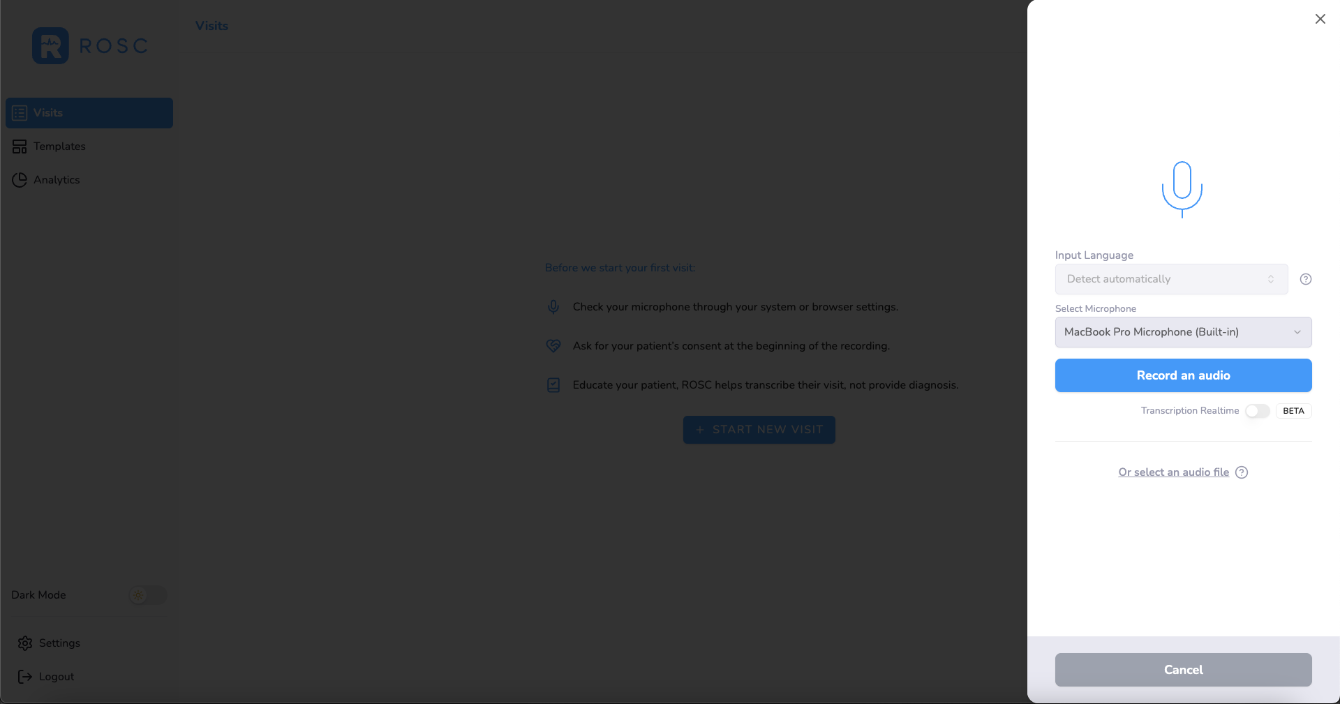 Create Recording Side Menu
