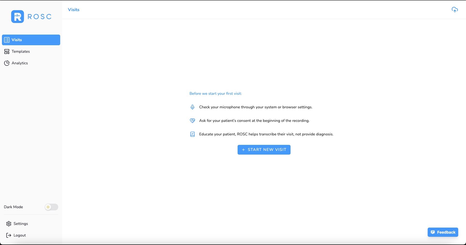 ROSC.ai Dashboard - First Visit